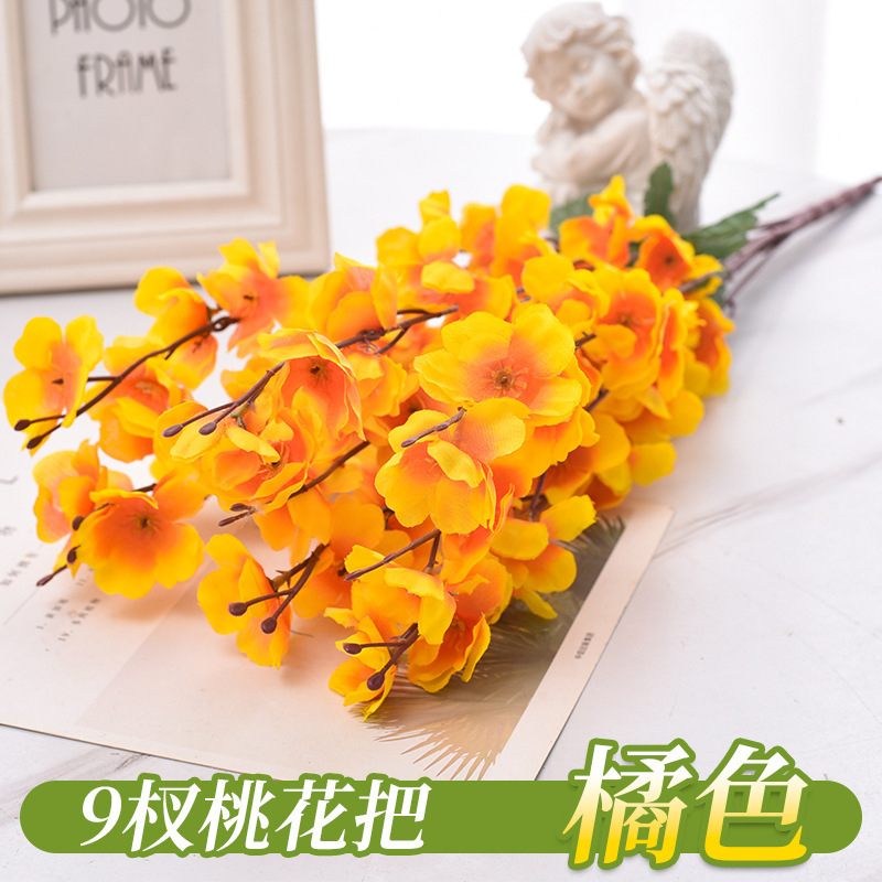 Simulación transfronteriza de flores de melocotón 7 horcos 9 flores artificiales decoración flor al por mayor paisajismo flor de melocotón decoración flores de seda flores de plástico