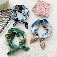 53褶皺小方巾小絲巾女春秋夏季韓版工作職業時尚裝飾小領巾圍巾