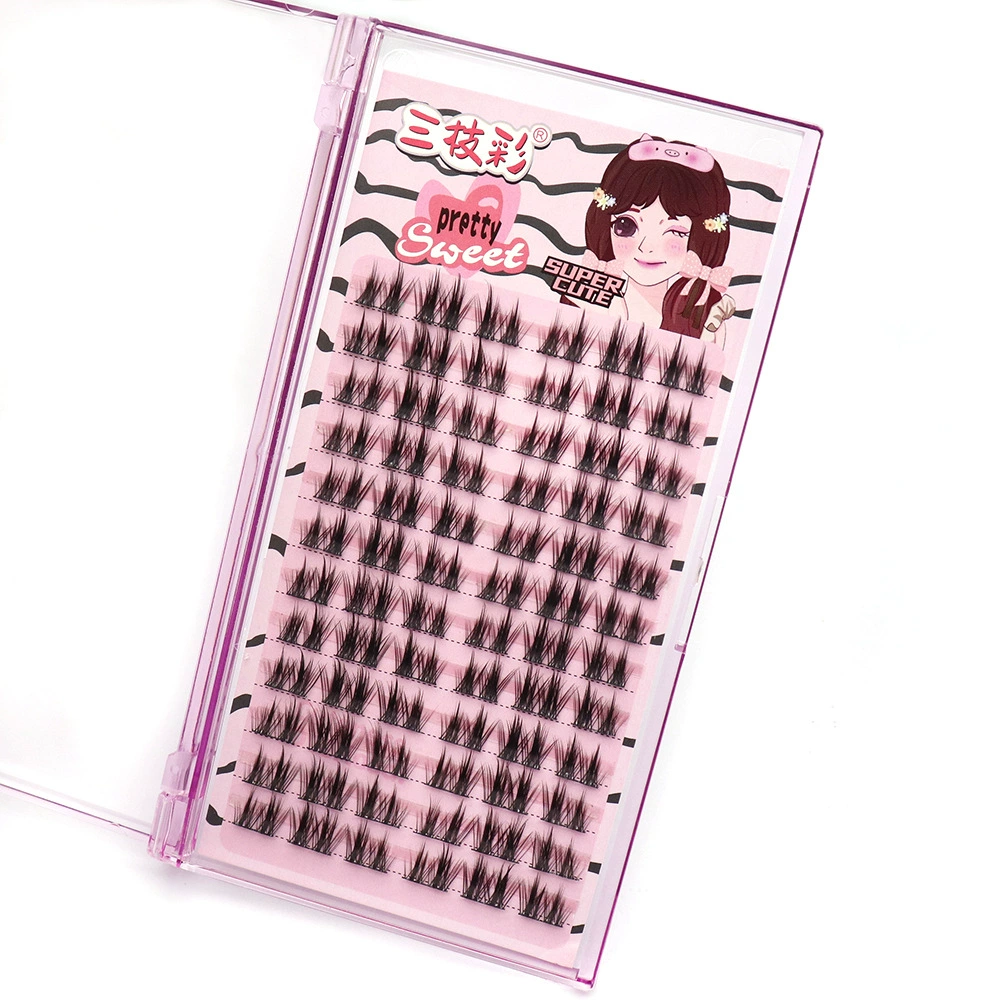 Cluster false eyelashes, double‑pointed wheat‑ear style, natural segmented pre‑made clusters