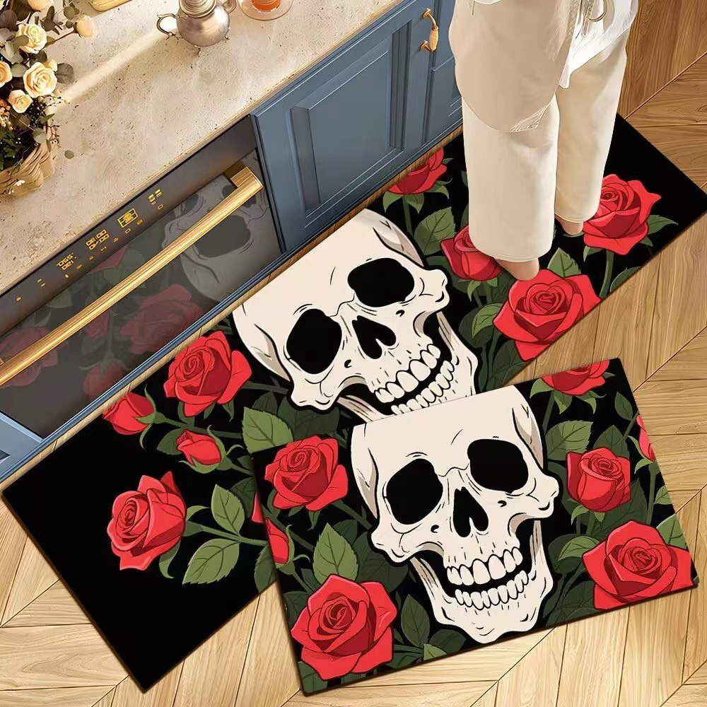 Decoración de Halloween cocina alfombra de suelo americana resistente a la suciedad fácil de cuidar alfombra de suelo de dos piezas en la puerta alfombra de cristal