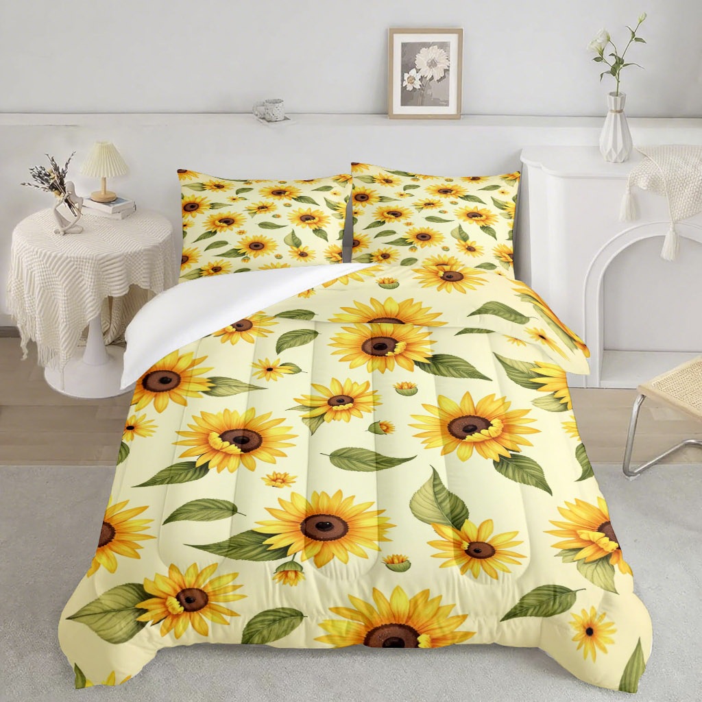 TEMU / JIT transfronterizo nuevo girasol 3D impresión digital 180gms colcha colcha almohada conjunto suministro directo de fabricantes