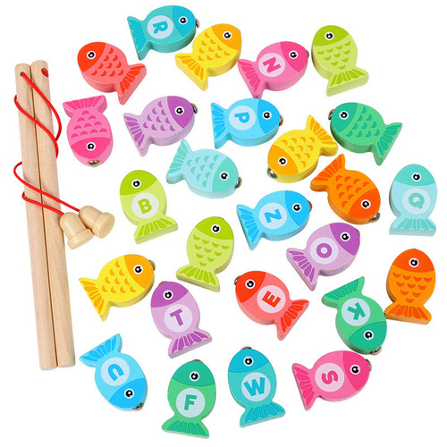 Wooden alphanumeric cognitive children's early education educational fishing toys parent-child games 2-3 years old factory direct supply