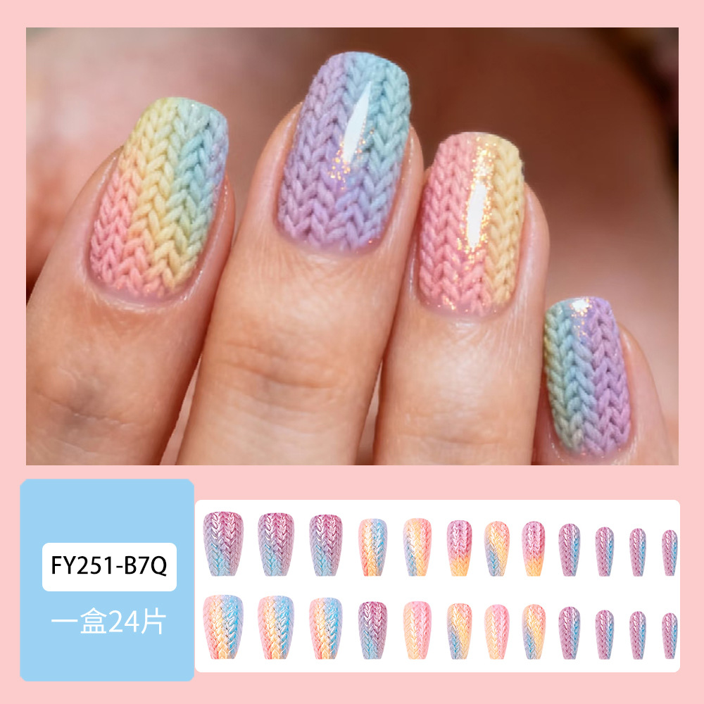 Comercio exterior nuevo relieve de punto arco iris manicure 24 piezas de parche de uñas macarón gradiente de desgaste de uñas