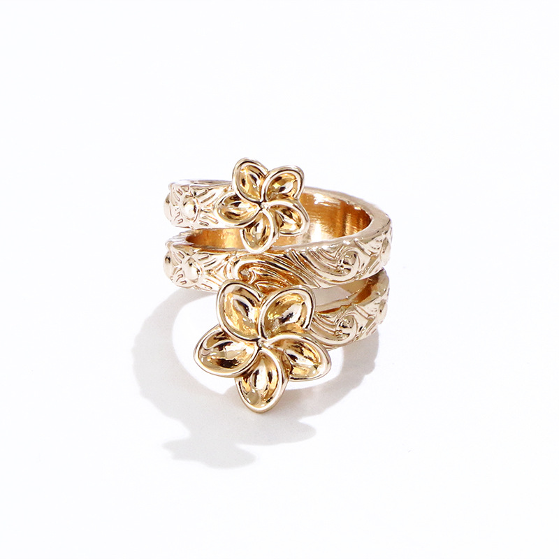 Retro Flower Gold-plated Ring French Multi-layer Winding Color Pearl Alloy Ring display picture 9