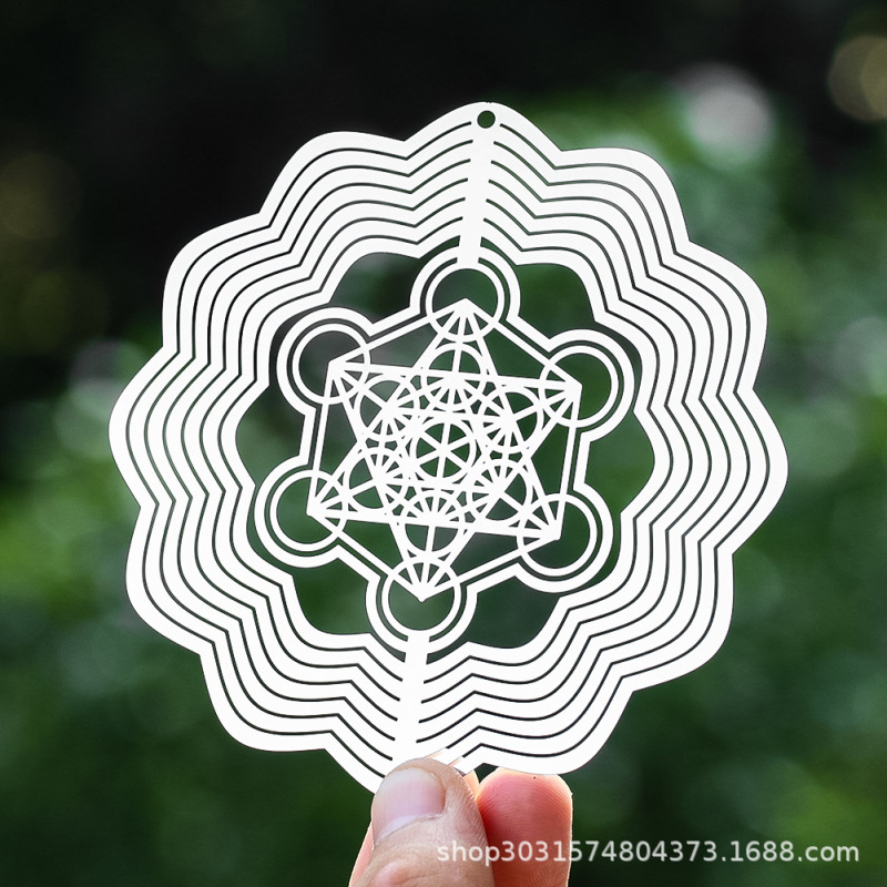 Sacred Geometry Metatron Three-Dimensional Stainless Steel Mirror Wind Chime Pendant Garden Courtyard Bird Repellent Decorative Hanging Ornament