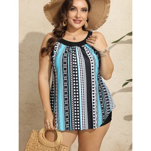 2025 New European and American Foreign Trade Split Large Size Swimsuit Sling Conservative Slimming Belly-Covering One-Piece Boxer Swimsuit for Women