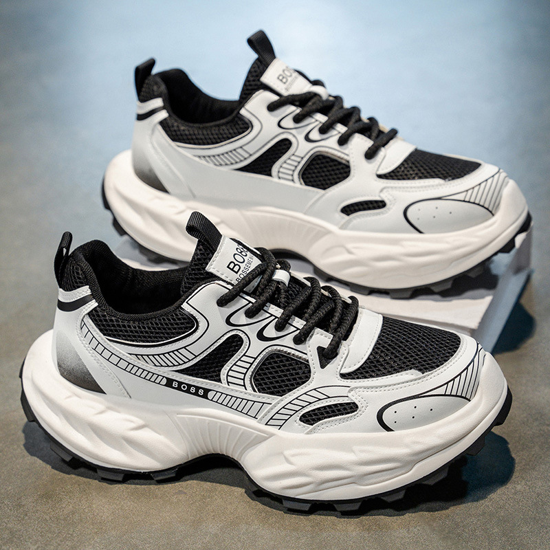 Cross-border Four Seasons nuevos zapatos de papá de suela gruesa para hombres, zapatos deportivos casuales transpirables de malla para estudiantes, zapatos de hombre todo fósforo ins