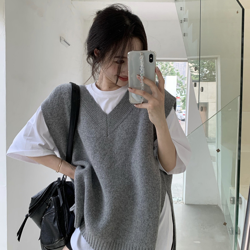 大码V领毛衣针织背心马甲女秋冬胖mm宽松显瘦中长款马夹外套上衣|undefined