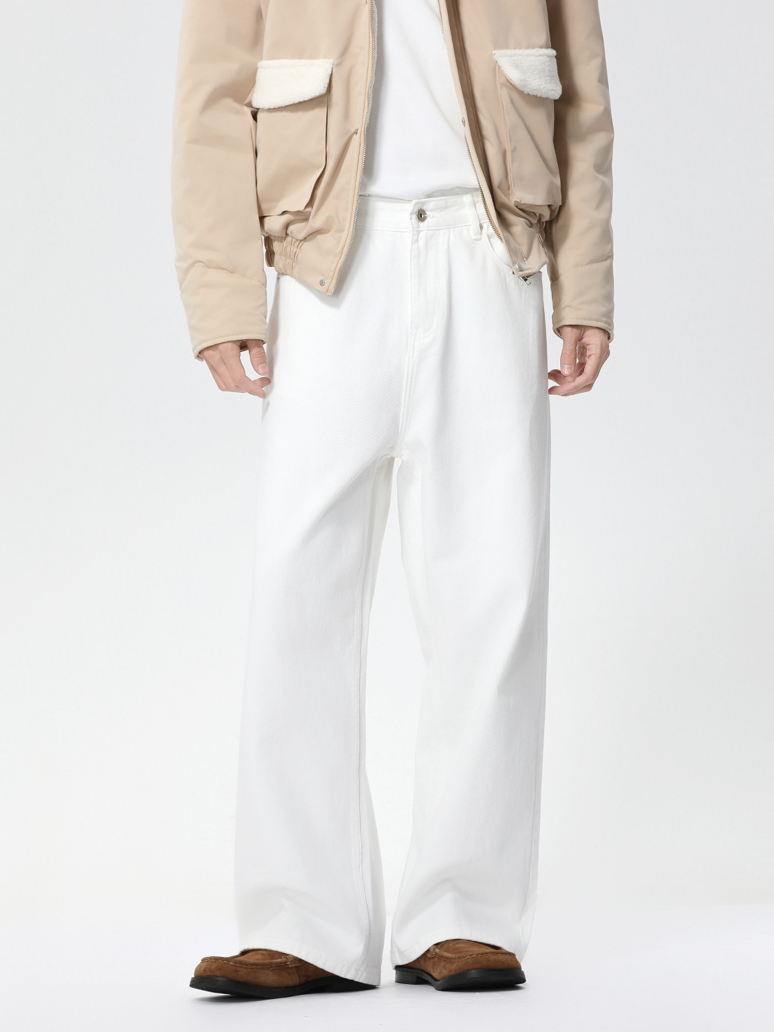 MTLCLOTHES Hombres| Coreano de color sólido casual oversize jeans de lavado de cilindro derecho