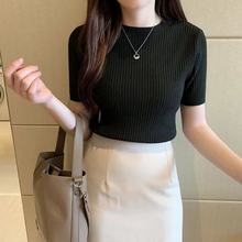 2025年春秋新款套头毛衣女秋冬修身上衣洋气短袖针织衫女式打底衫