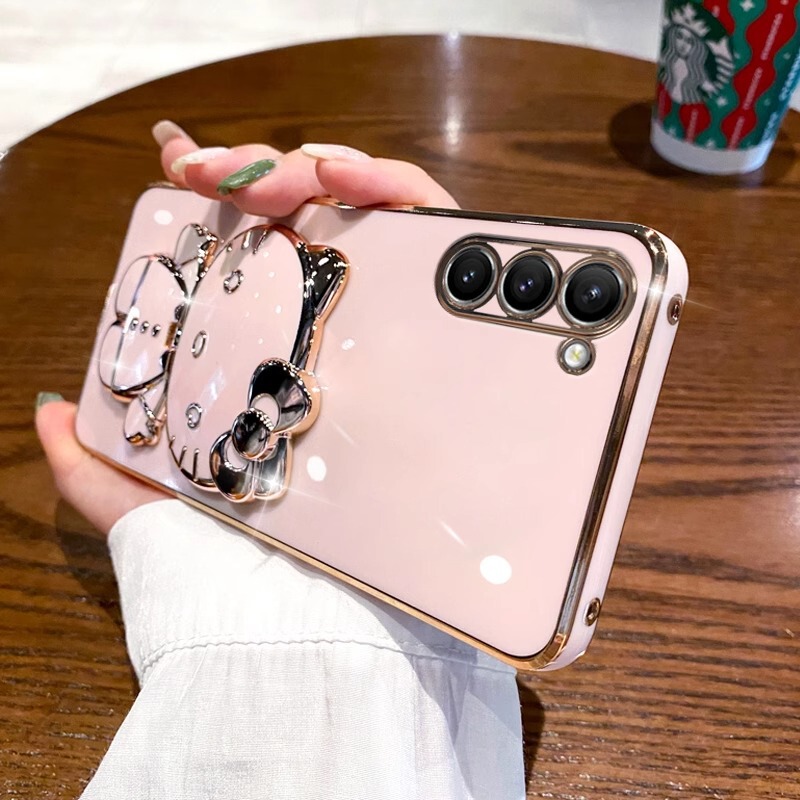 For Samsung S25 Phone Case Electroplated Cat Bracket Makeup Mirror S22ultra Silicone Soft Case Protective Cover For Samsung S25 Phone Case Electroplated Cat Bracket Makeup Mirror S22ultra Silicone Soft Case Protective Cover