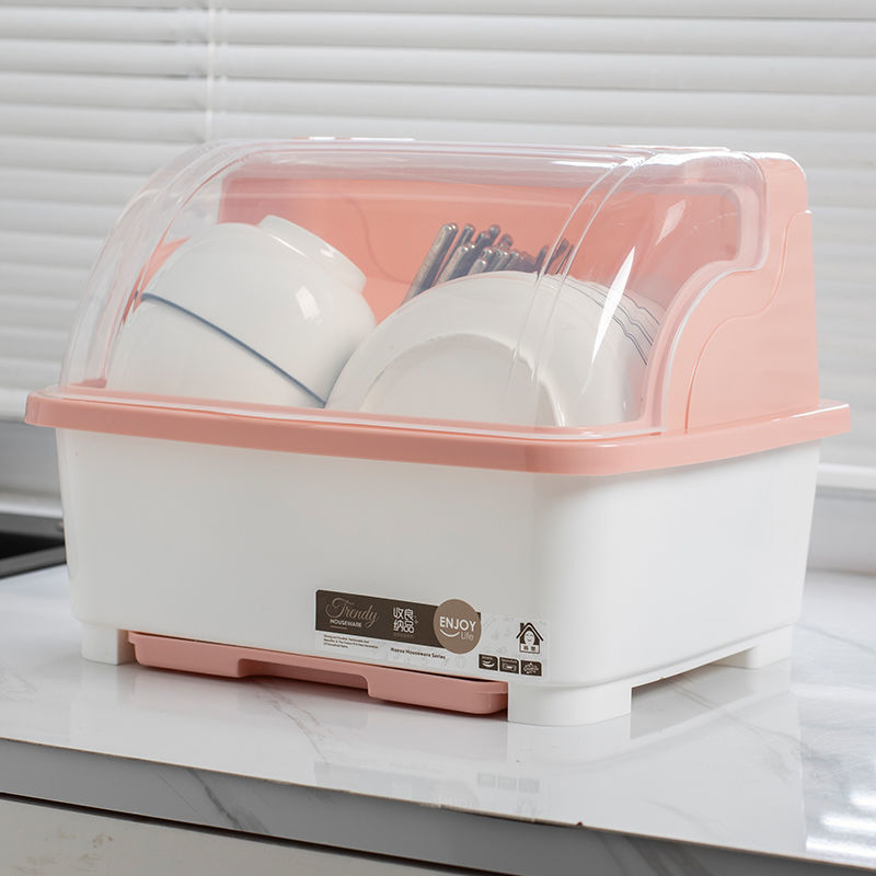 特大号碗柜塑料带盖厨房放碗碟沥水架装碗箱家用餐具收纳箱置物架|ms