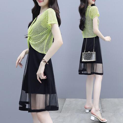 Single/Two-Piece Dress Summer Wear Waist-Clinching Slimming Elegant Lace Net Skirt Set