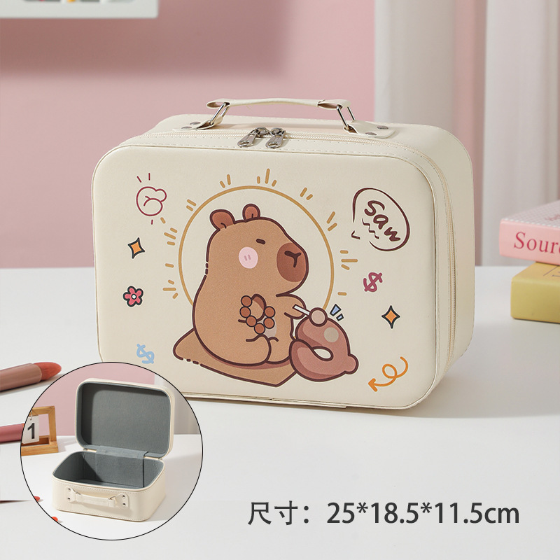 Cartoon Kapibara caja de maquillaje de gran capacidad bolsas de maquillaje portátiles lindas sin espejo caja de regalo