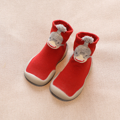 Children's socks and shoes for spring and autumn, baby learning to walk shoes and socks, cartoon-style for boys, indoor shoes for girls, waterproof and non-slip, mid-calf socks and shoes