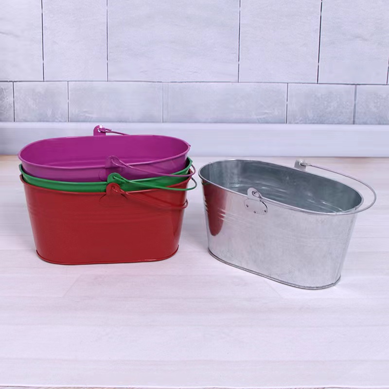 园艺花盆桶椭圆铁皮桶植物盆栽绿植铁桶多肉植物铁皮手提风桶装