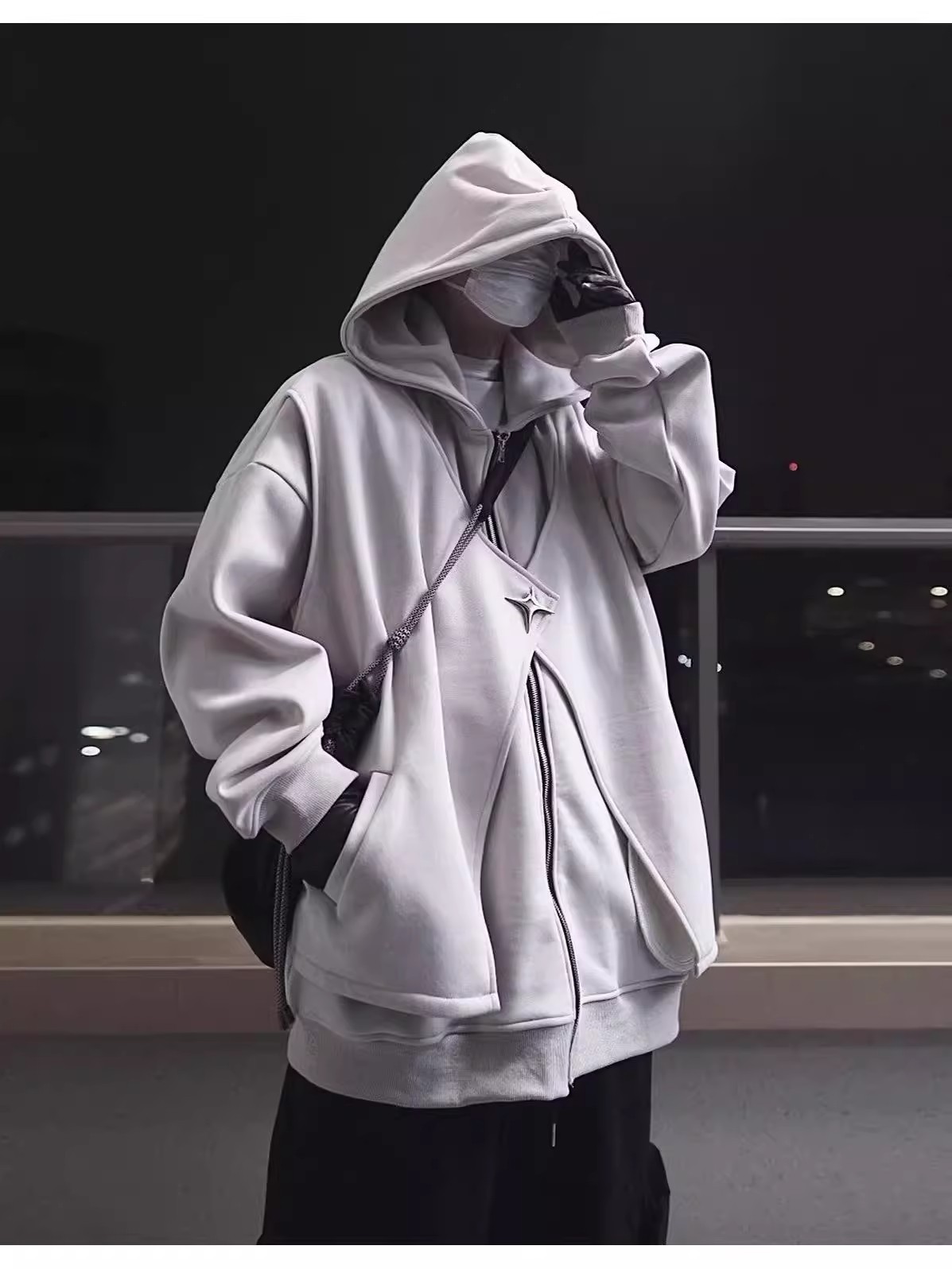 Nueva marca de moda americana suéter de rebeca con capucha ancha negra primavera y otoño para hombre chaqueta deportiva casual