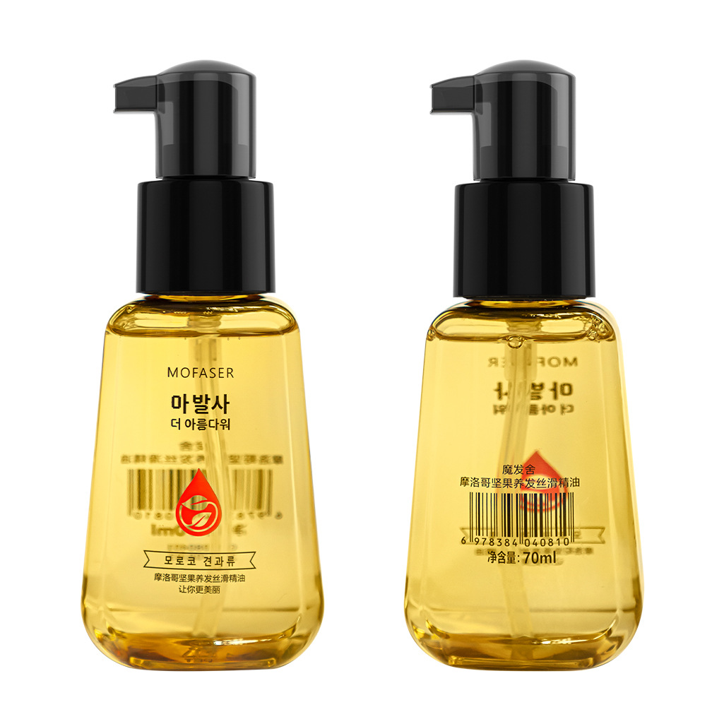 モロッコナッツのためのエッセンシャルオイルは洗ってはいけません。しなやかで美しい髪を修復します。