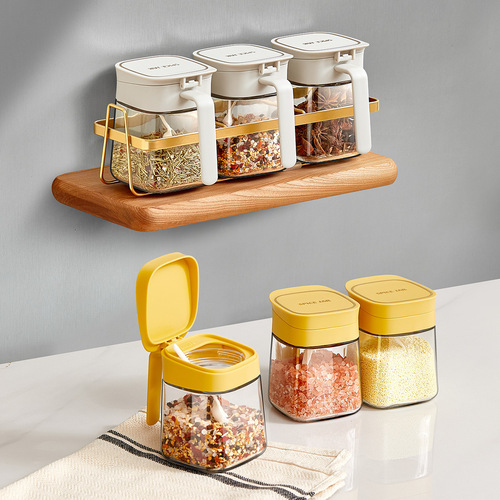 Seasoning box home kitchen combination set glass seasoning jar salt jar MSG pepper storage box seasoning bottle jar