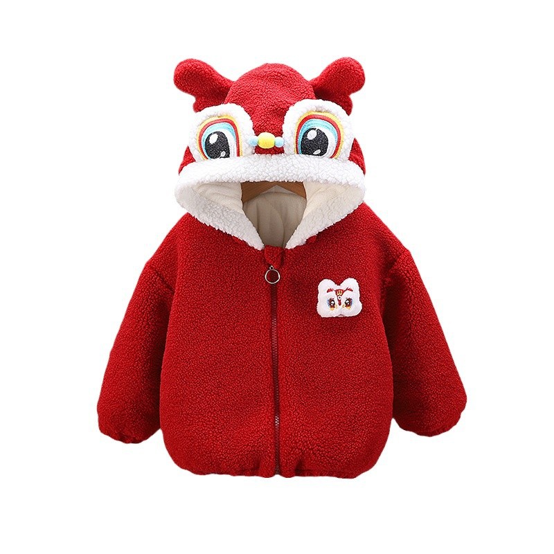 Ropa de Año Nuevo bebé rojo con chaqueta de terciopelo grueso para niños y niñas ropa de invierno chaqueta de terciopelo