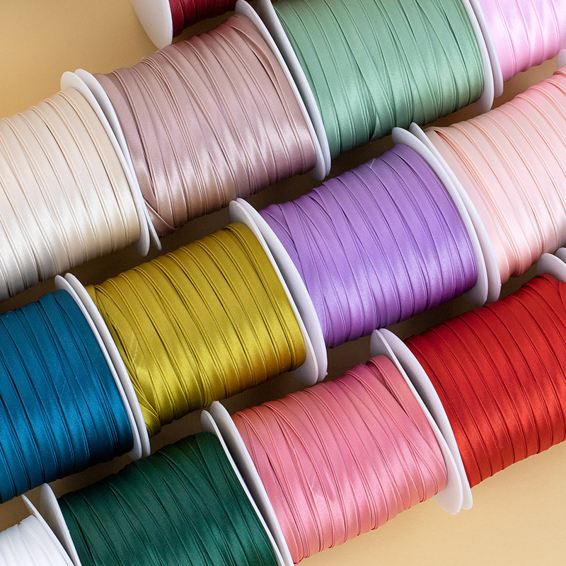 Cheongsam Hemming Strip Full Roll 6mm Wide Satin Fabric Piping Strip No-Iron Imitation Silk Clothing Collar Ribbon Accessories