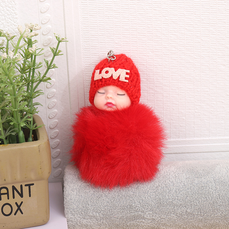 Creative Fur Ball Sleeping Doll Plush Keychain Pendant Car Key Chain Cute Bag Pendant Small Gift Wholesale