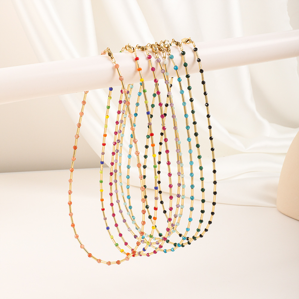 3g Weight Vintage Style Color Block Natural Stone Necklace In Bulk
