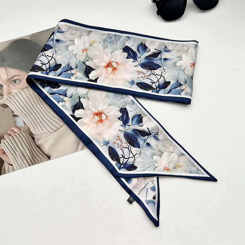 Bufandas de seda de ángulo oblicuo 2025 nuevo bufandas de diamante retrógrado decoración multifuncional de ángulo agudo moda bufandas largas correa de pelo