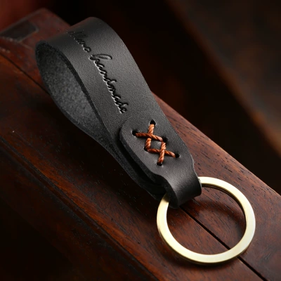 Top Layer Cowhide Car Keychain High-grade Leather Key Rope Car Keychain Hanging Waist Pure Handmade Thickened Creative (Car key bag) - black