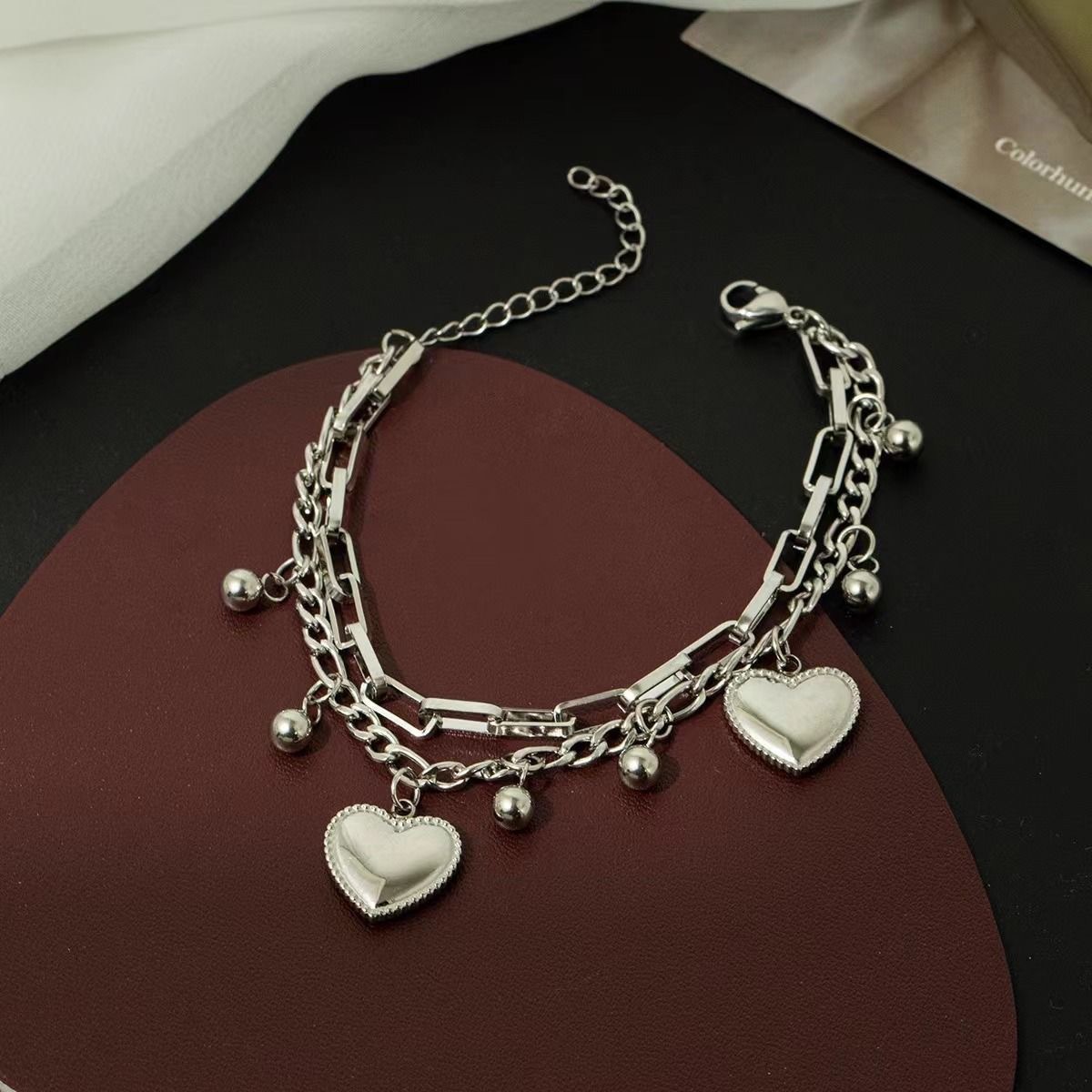 Pulsera de Acero de Titanio de Dongguan, Estilo Europeo y Americano, Diseño de Doble Cadena con Cuchillas, Exagerada, Hip-Hop, para Otoño e Invierno, No se Destiñe, para Mujer