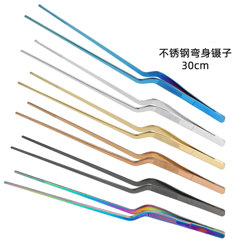 不锈钢镊子30cm加厚防碘伏敷料园艺挖耳夹子尖头diy镀钛园艺diy