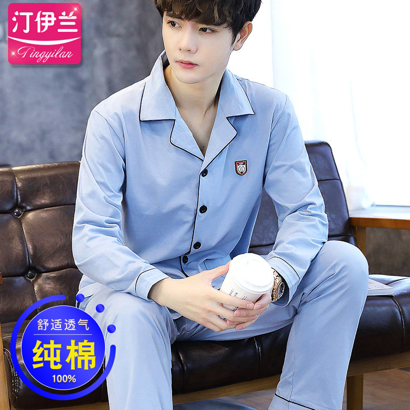 2022 nuevos pijamas de los hombres 100% algodón de manga larga delgada primavera y verano traje pareja ropa para el hogar primavera y otoño más tamaño celebridad de Internet