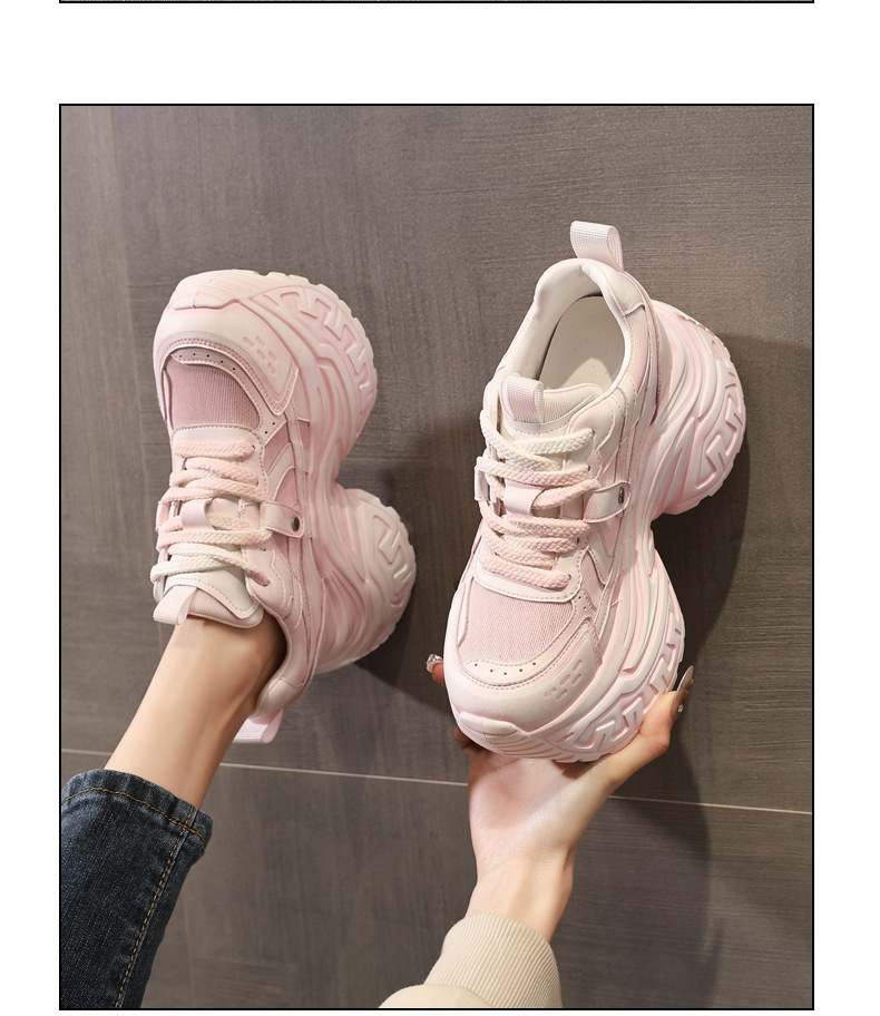 Giày sneaker nữ đế dày tăng chiều cao lưới thoáng khí phong cách daddy — Bạc trắng chi tiết 12