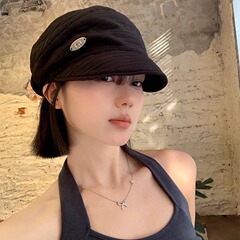 日系复古文艺风条纹贝雷帽女夏季薄款透气显脸小遮阳防晒画家帽子