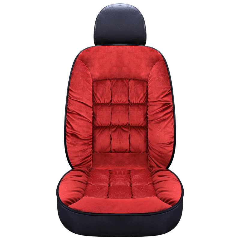 Qìchē Winter Warm Plush Car Seat Cushion Non-Slip Single Seat (Wool pad) - vibrant-red-single-seat