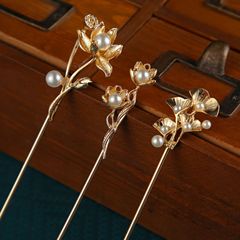 古風荷花髮簪雙生花頭飾旗袍漢服步搖簪子古裝髮釵銀杏葉合金飾品