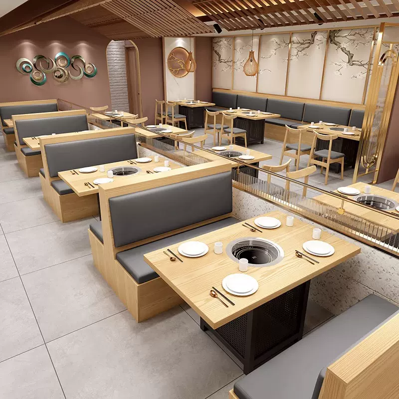 西餐厅火锅烤肉店卡座沙发连锁快餐小吃店面馆商用实木餐桌椅组合