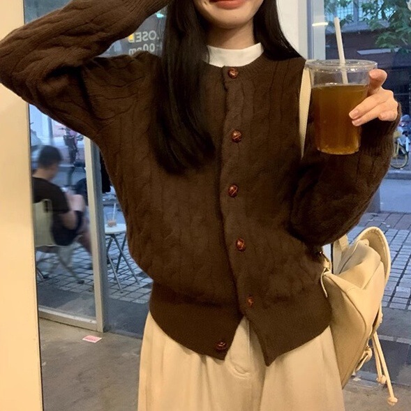 韩版黄色针织毛衣外套女春秋2025新款慵懒风外搭开衫短款小上衣|undefined