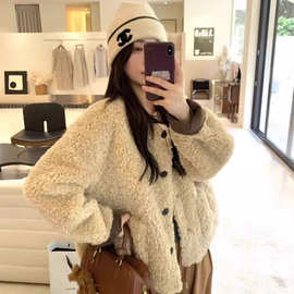 韩系羊羔毛外套女装2025秋冬季新款慵懒风小个子摇粒绒加厚上衣