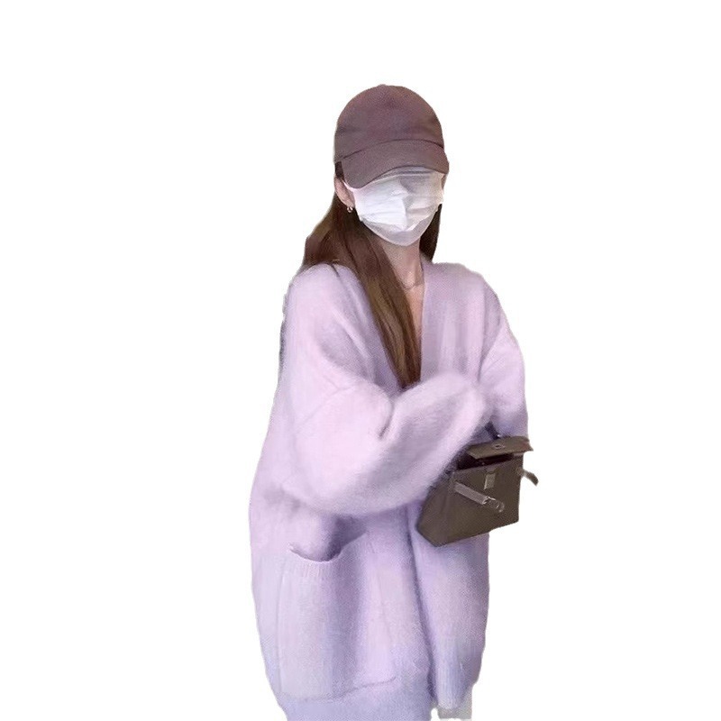 水貂绒毛衣外套女2025秋冬马海毛软糯加厚宽松慵懒风针织开衫上衣|undefined