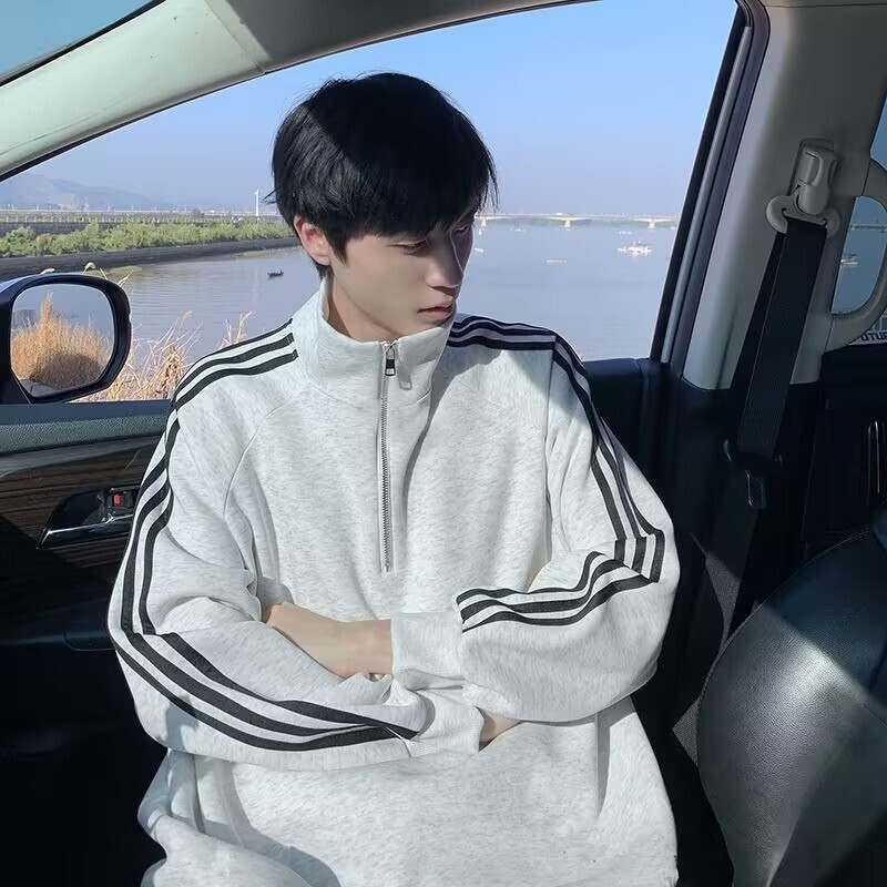 Classic Three-Stripe Half-Zip Sweatshirt Men's Trendy Brand Sweatshirt Youth Stand Collar Trendy Brand Sweatshirt Student Trendy Sweatshirt Merchant