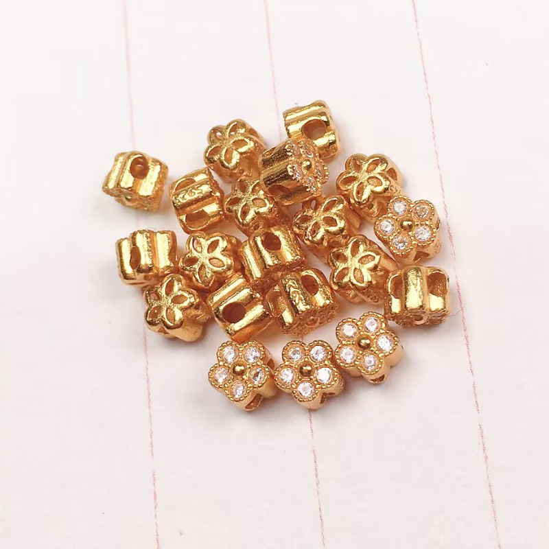 s925 silver gold-plated White Diamond five-petal flower accessories bracelet necklace string decoration diy handmade beads semi-finished products