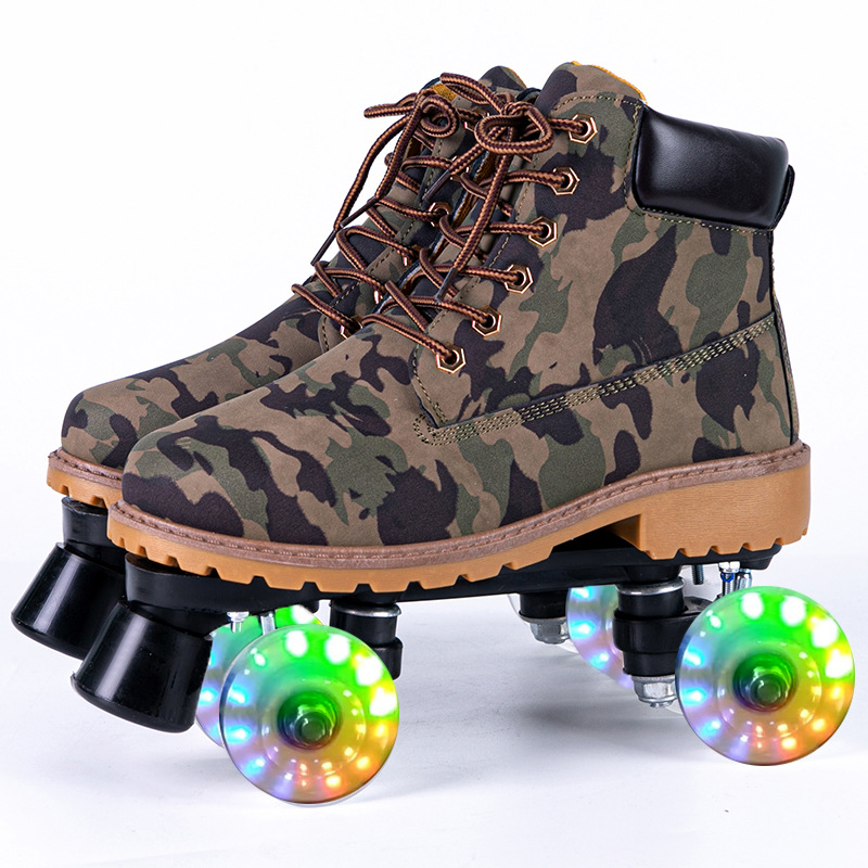 Nuevos zapatos de patinaje de doble fila para adultos de cuatro ruedas para hombres y mujeres patines de rueda flash para pista de patinaje deportivo