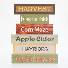 批发感恩节木质摆件工艺品长方形南瓜图案木板家居装饰木制品摆饰