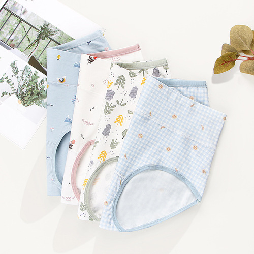 Printed cotton women's underwear, high waist belly tightening postpartum underwear, high waist hip lifting women's briefs wholesale