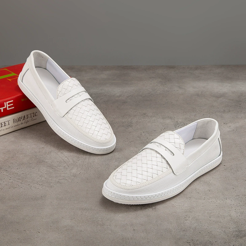 Мужская повседневная кожаная обувь с верхним слоем из воловьей кожи, тканая педаль, сетчатая ленивая обувь, лоферы в британском стиле