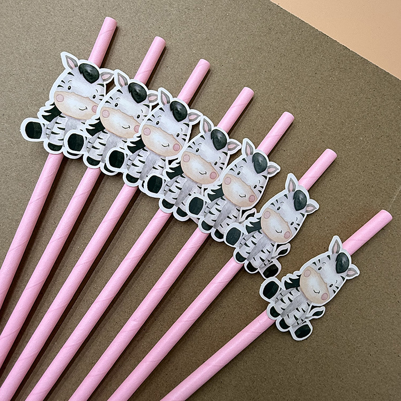 Papel de tarjeta de cebra paja desechable degradable de grado alimenticio fiesta decoración paja postre cóctel paja