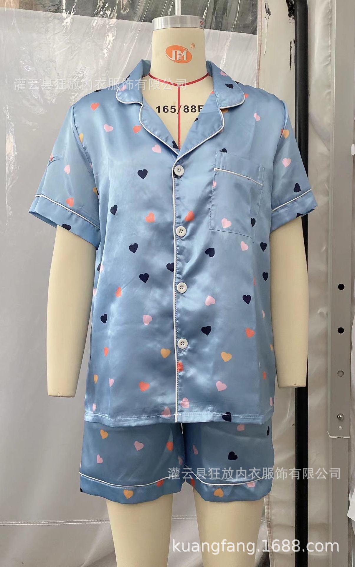 KF salvaje europeo y americano Comercio exterior de las mujeres Ropa para el hogar de manga corta pijamas de seda artificial de las mujeres de verano multicolor traje de estilo multi