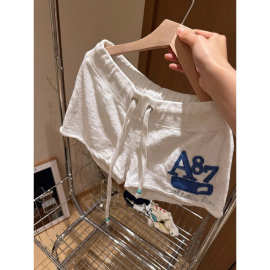 美式复古辣妹刺绣休闲睡裤女夏季短款短裤居家裤可外穿大码遛弯裤