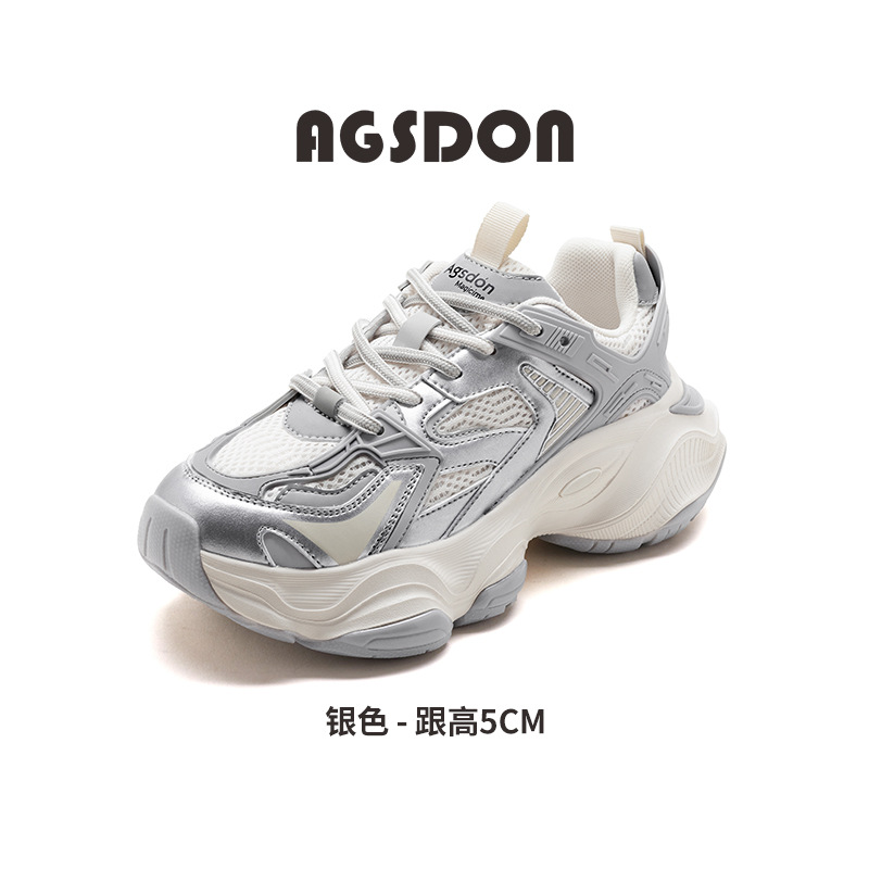 Augu Shi Deng plata zapatos de papá mujeres 2026 nuevas zapatillas deportivas de malla de primavera zapatos de correr casuales altos